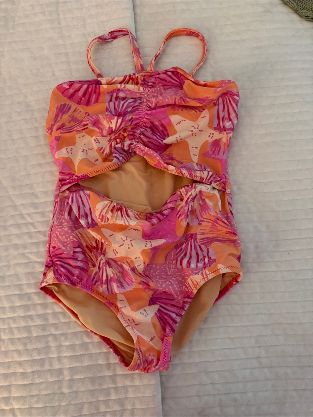 Crewcuts Pink and Orange Starfish Cutout One-Piece Swimsuit